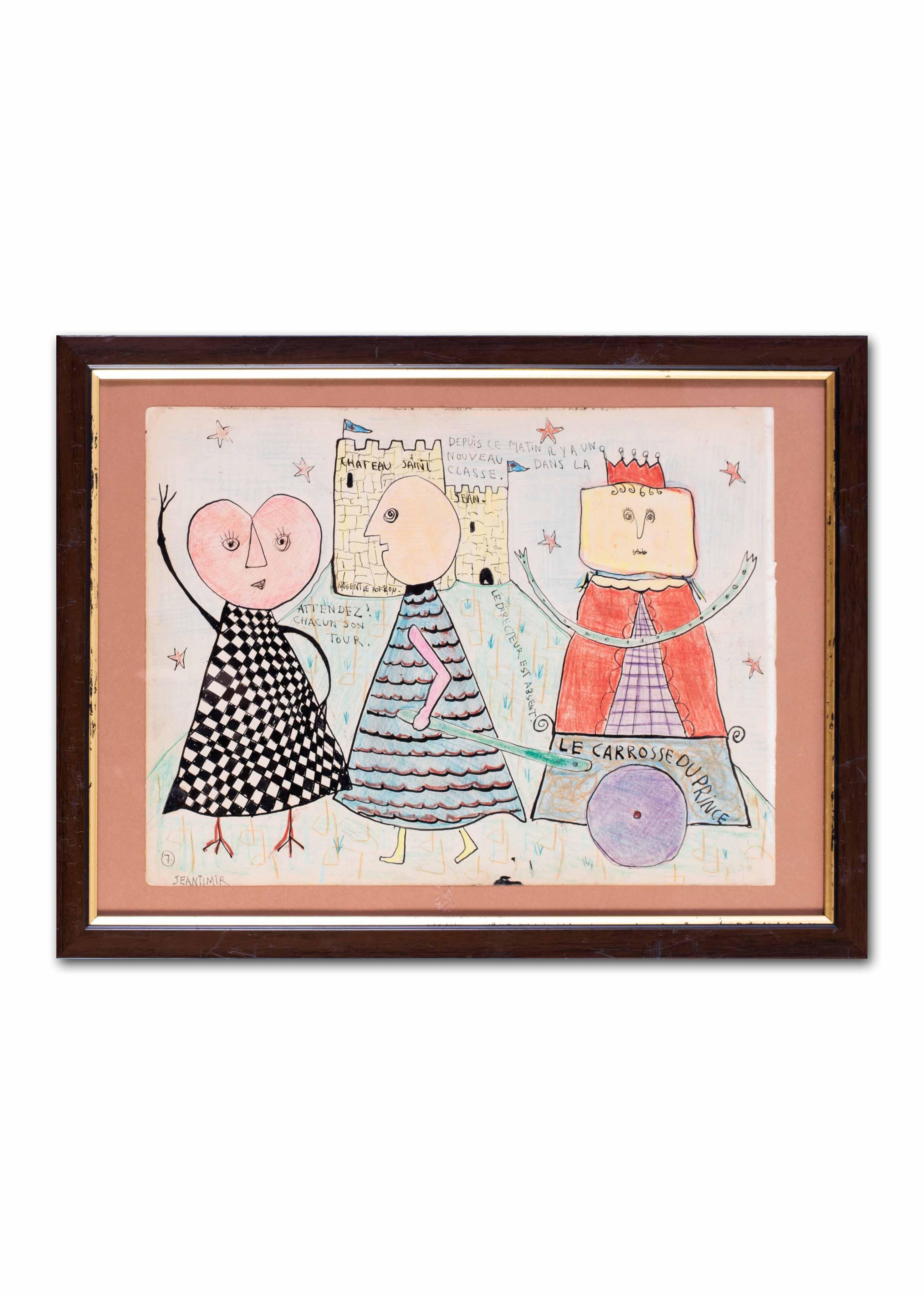 20th Century French Surrealist, avant-garde, naive drawing For Sale 1