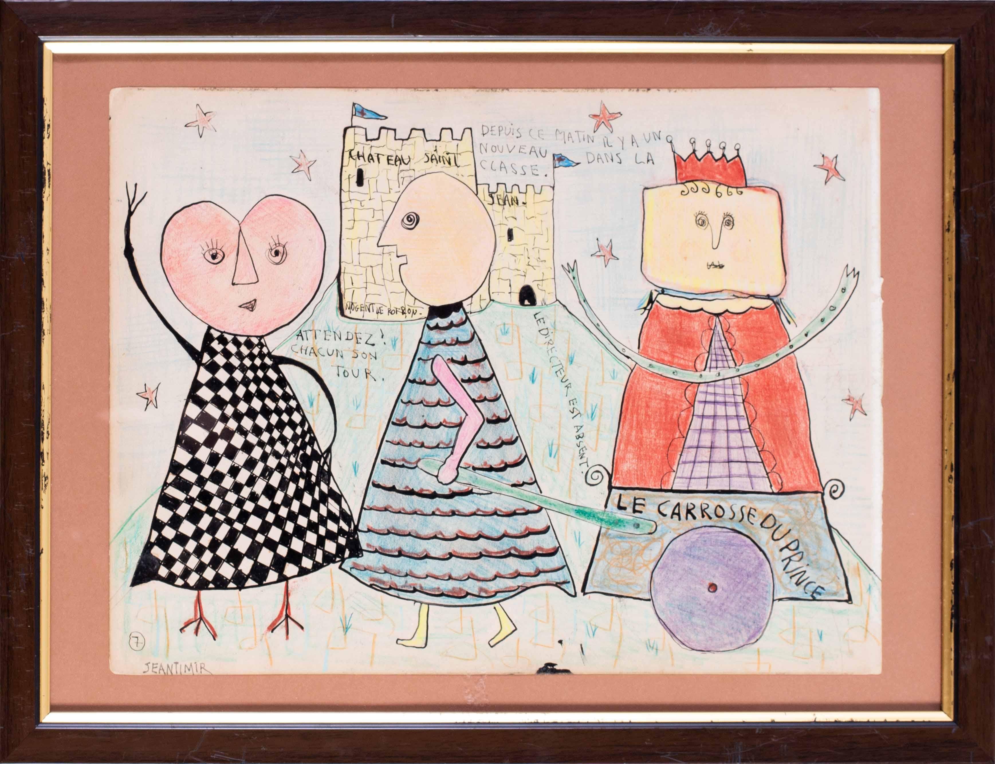20th Century French Surrealist, avant-garde, naive drawing