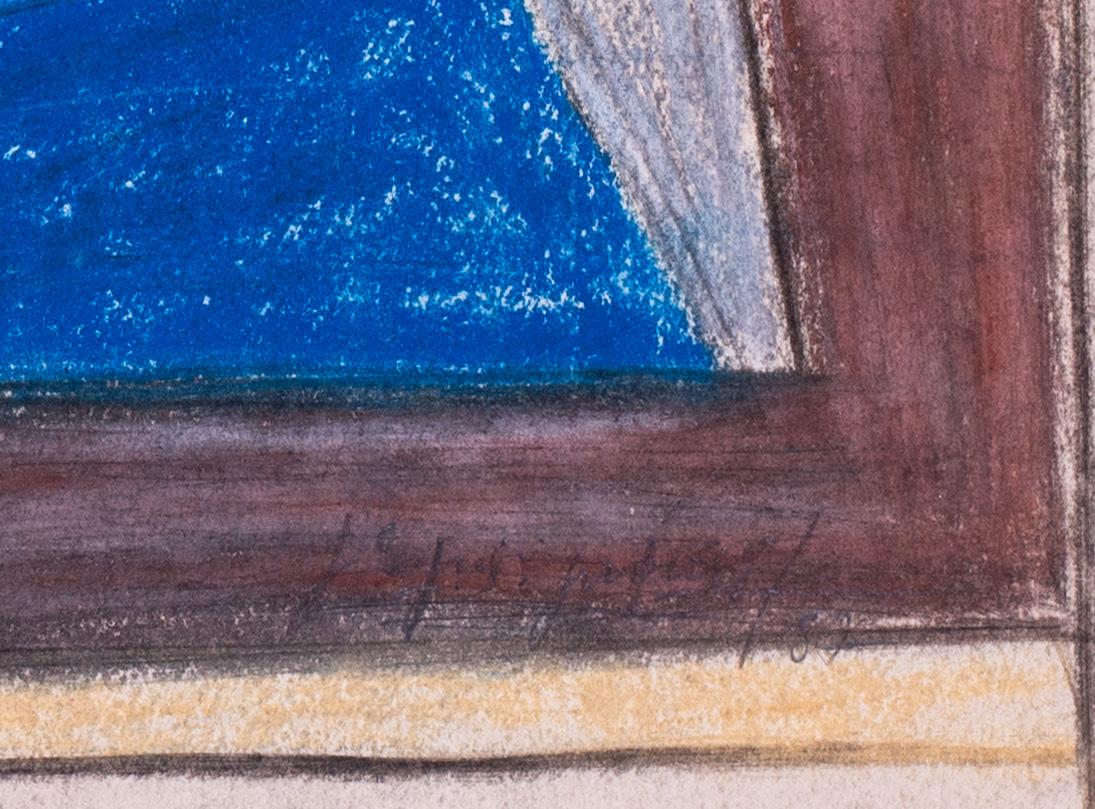 Œuvre abstraite française sur papier du milieu du XXe siècle de Jean Signovert - Beige Abstract Drawing par Jean Signovert 