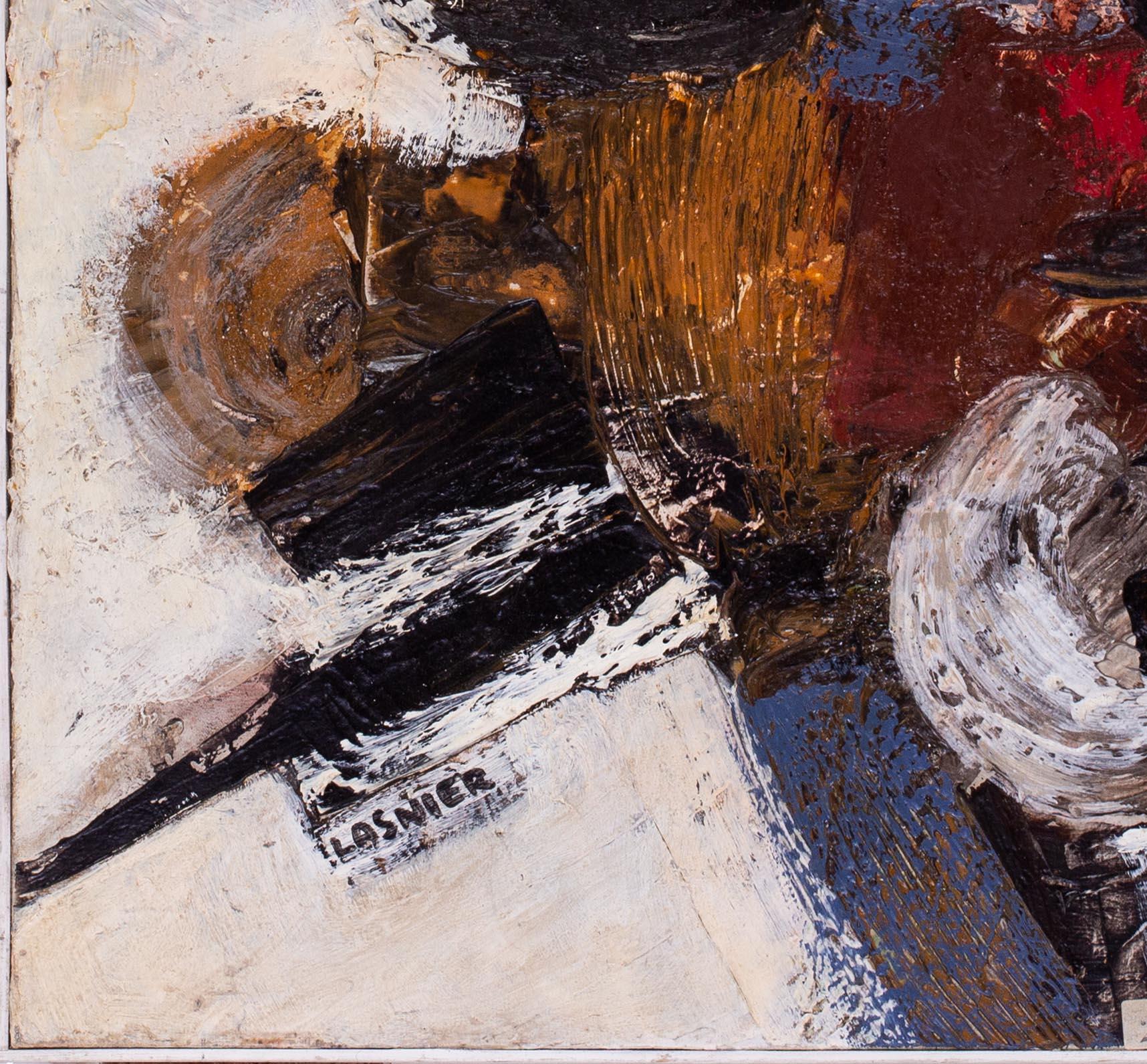 Huile sur toile abstraite française du milieu du siècle dernier de Jean Maurice Lasnier - Painting de Jean Maurice Lasnier 
