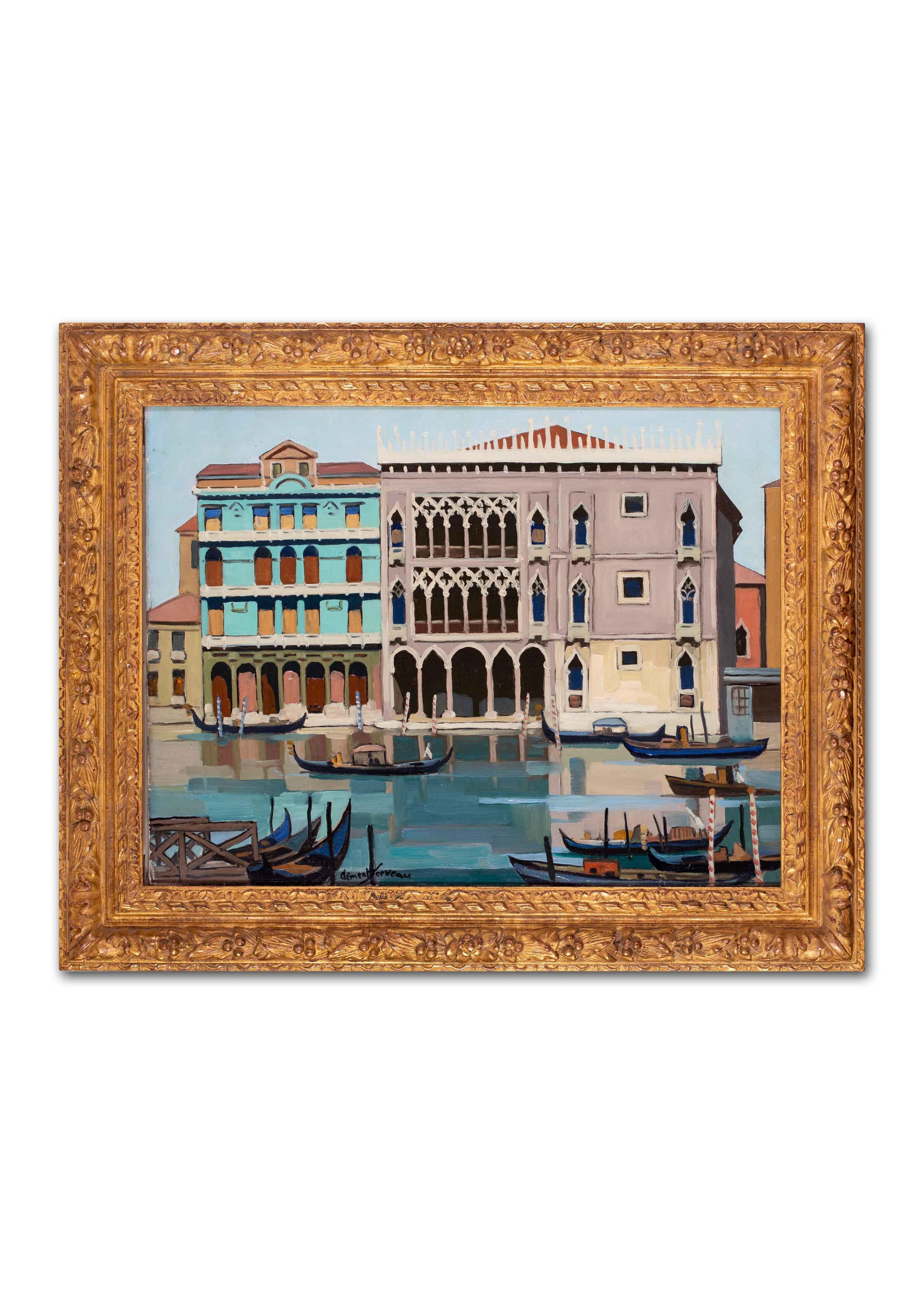 Mid 20th Century oil painting of Venice by French artist Clement Serveau - Brown Landscape Painting by Henri Clement Serveau