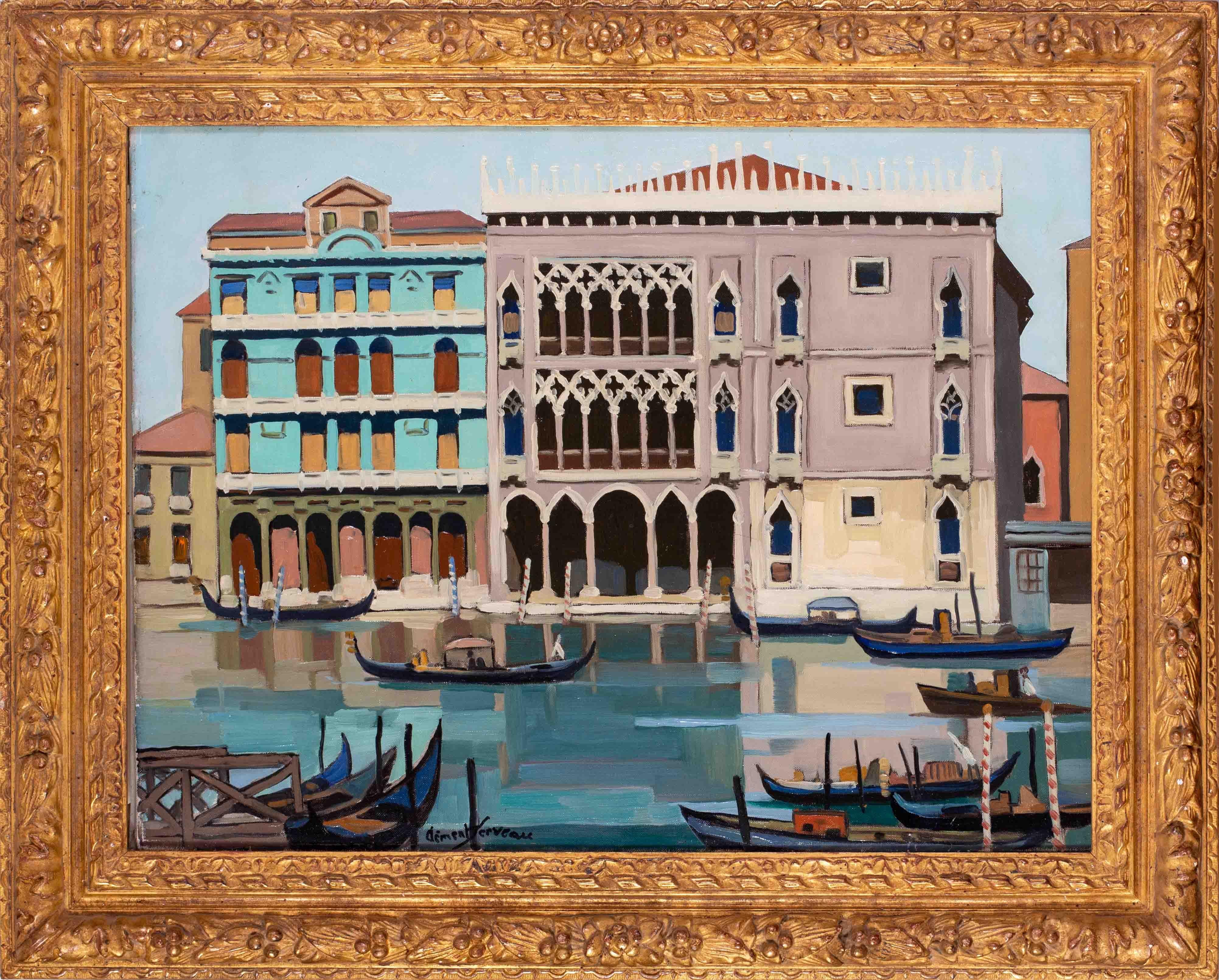 Henri Clement Serveau Landscape Painting – Ölgemälde von Venedig des französischen Künstlers Clement Serveau aus der Mitte des 20. Jahrhunderts