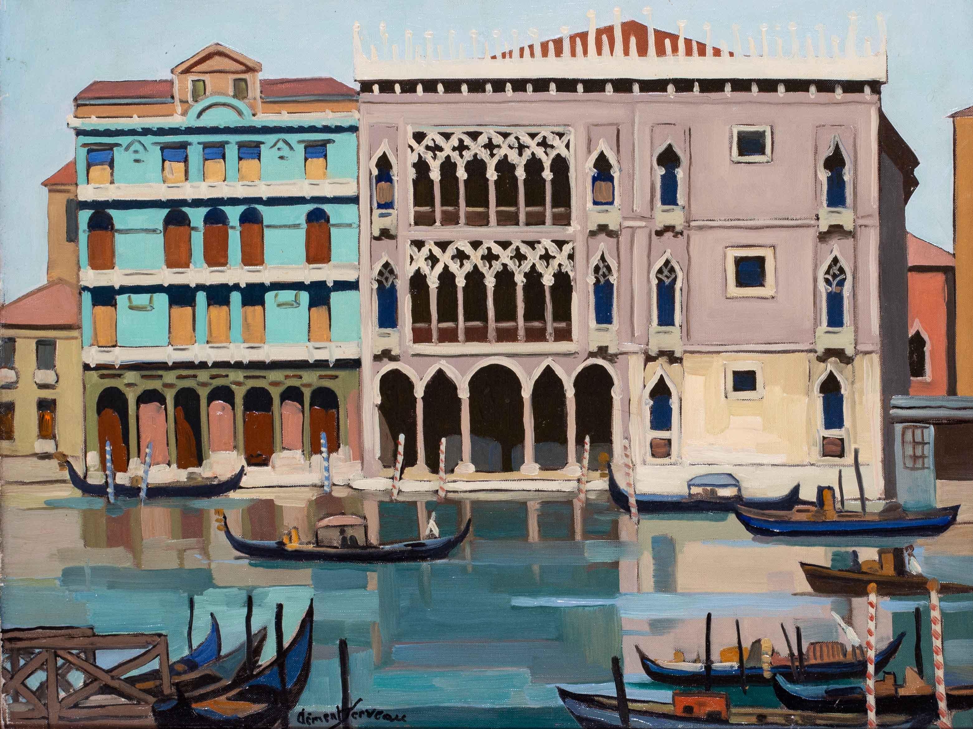 Ölgemälde von Venedig des französischen Künstlers Clement Serveau aus der Mitte des 20. Jahrhunderts – Painting von Henri Clement Serveau