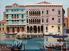 Peinture à l'huile de Venise du milieu du 20e siècle par l'artiste français Clément Serveau