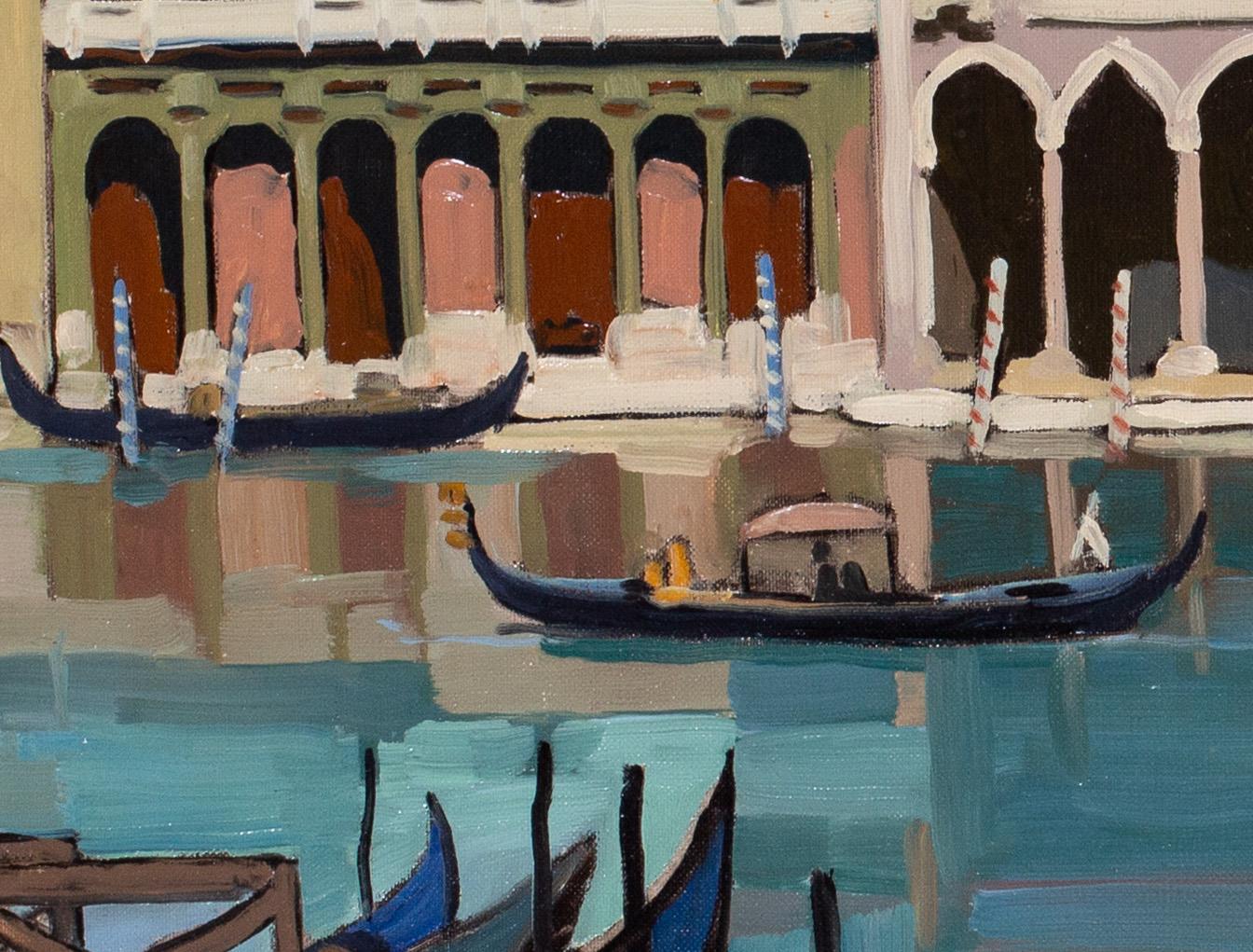 Peinture à l'huile de Venise du milieu du 20e siècle par l'artiste français Clément Serveau - Marron Landscape Painting par Henri Clement Serveau