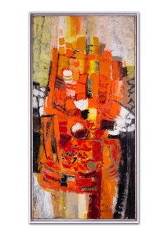 Large French 1970s Abstract painting in orange hues by Jean-Maurice Lasnier