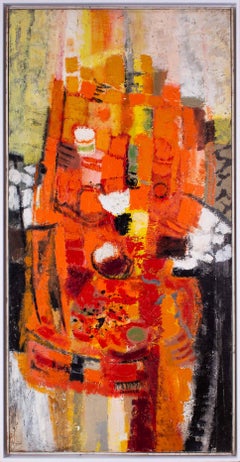 Grande peinture abstraite française des années 1970 dans des teintes orange de Jean-Maurice Lasnier