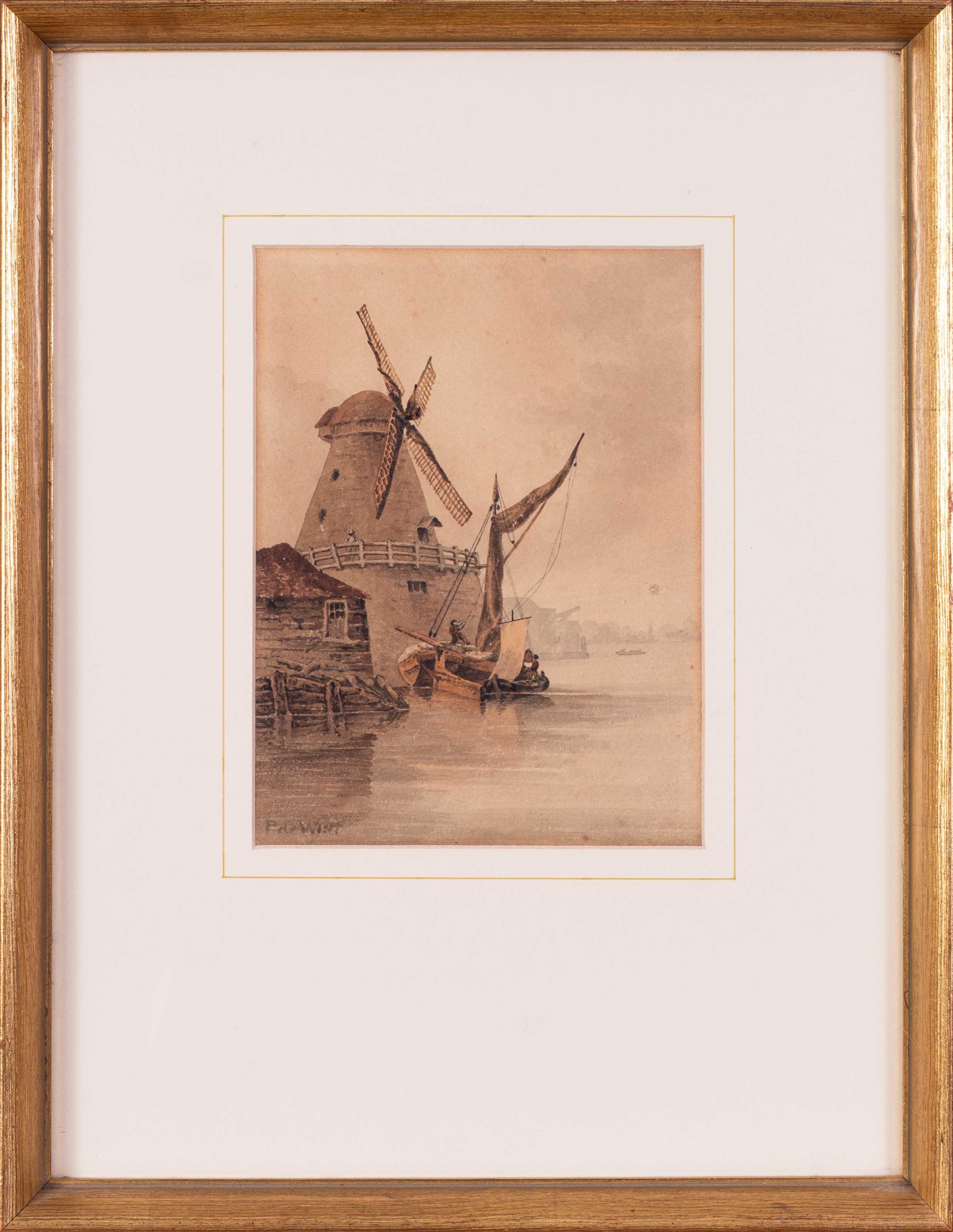 Peter de Wint Landscape Art - 19th Century British watercolour, 'Randalls Mill, Nine Elms, Thames, London' 