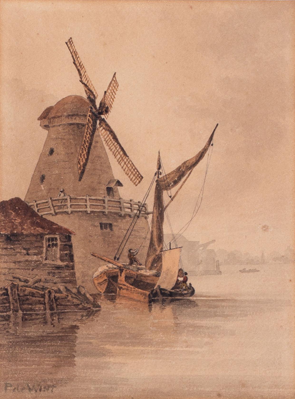 19th Century British watercolour, 'Randalls Mill, Nine Elms, Thames, London'  - Art by Peter de Wint