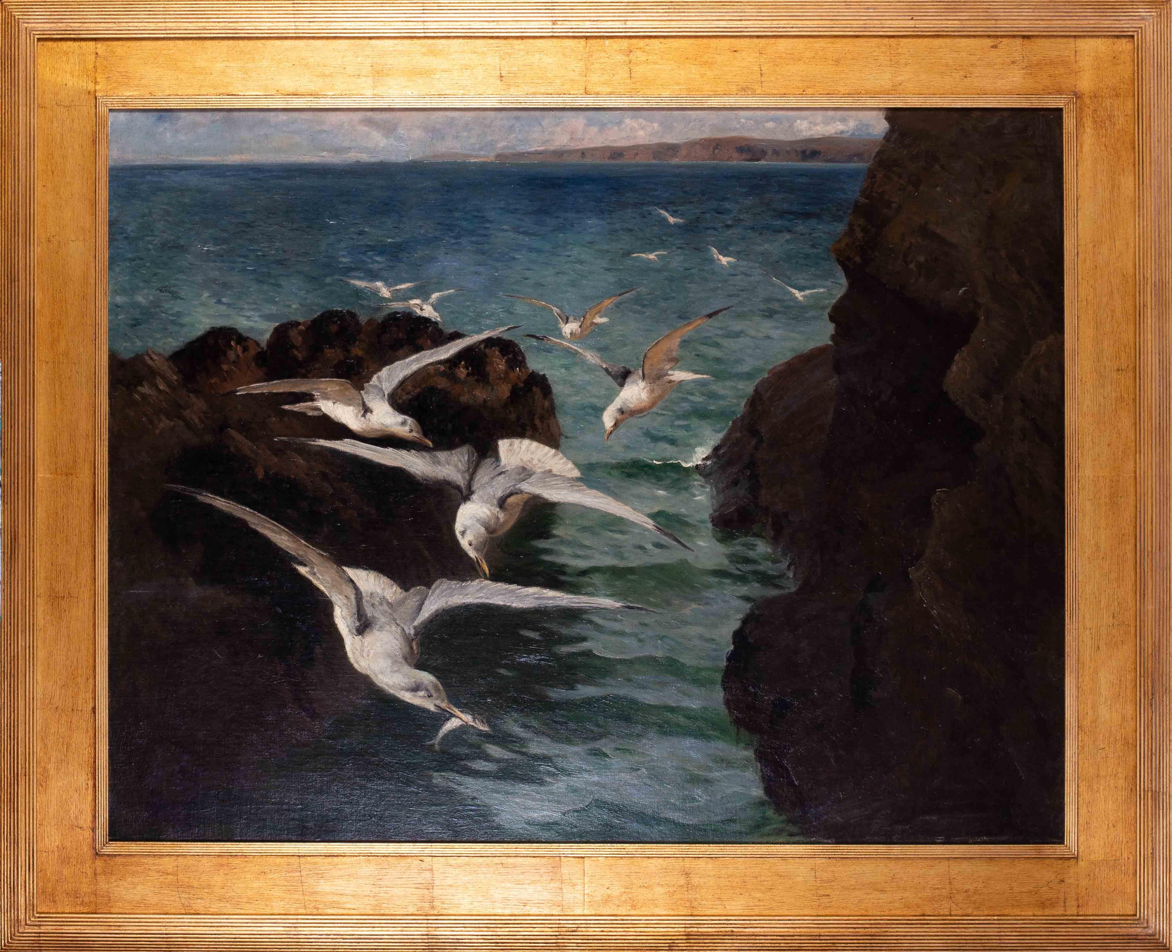 William Holt Yates Titcomb Landscape Painting – Große Ölgemälde von Gulls in der St. Ives Bay, Cornwall, des britischen Künstlers Titcomb