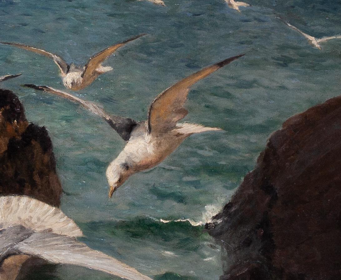 Große Ölgemälde von Gulls in der St. Ives Bay, Cornwall, des britischen Künstlers Titcomb (Schwarz), Landscape Painting, von William Holt Yates Titcomb