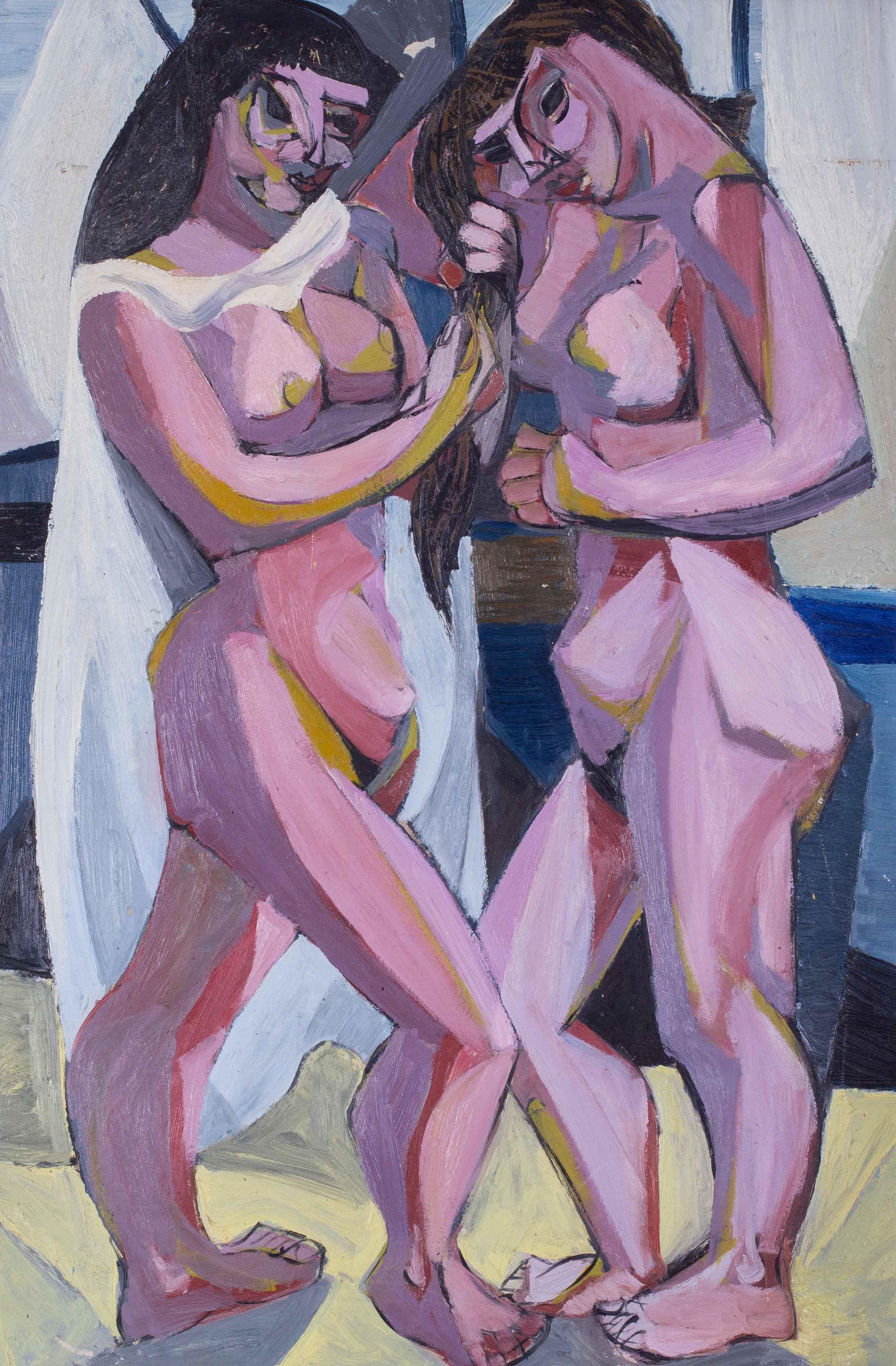 Jean Maurice Lasnier (français, 1922 - 2006)
Deux grandes nues cubisantes
Huile sur carton
Signé au verso sous le panneau arrière
38.1/4 x 25.5/8 in. (97 x 65 cm.)
