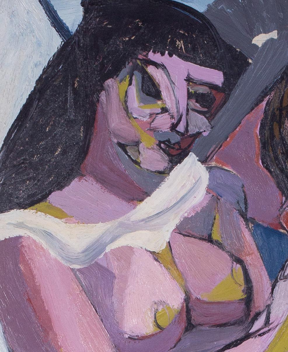 Une grande peinture à l'huile cubiste du 20e siècle représentant deux nus - Cubisme Painting par Jean Maurice Lasnier 