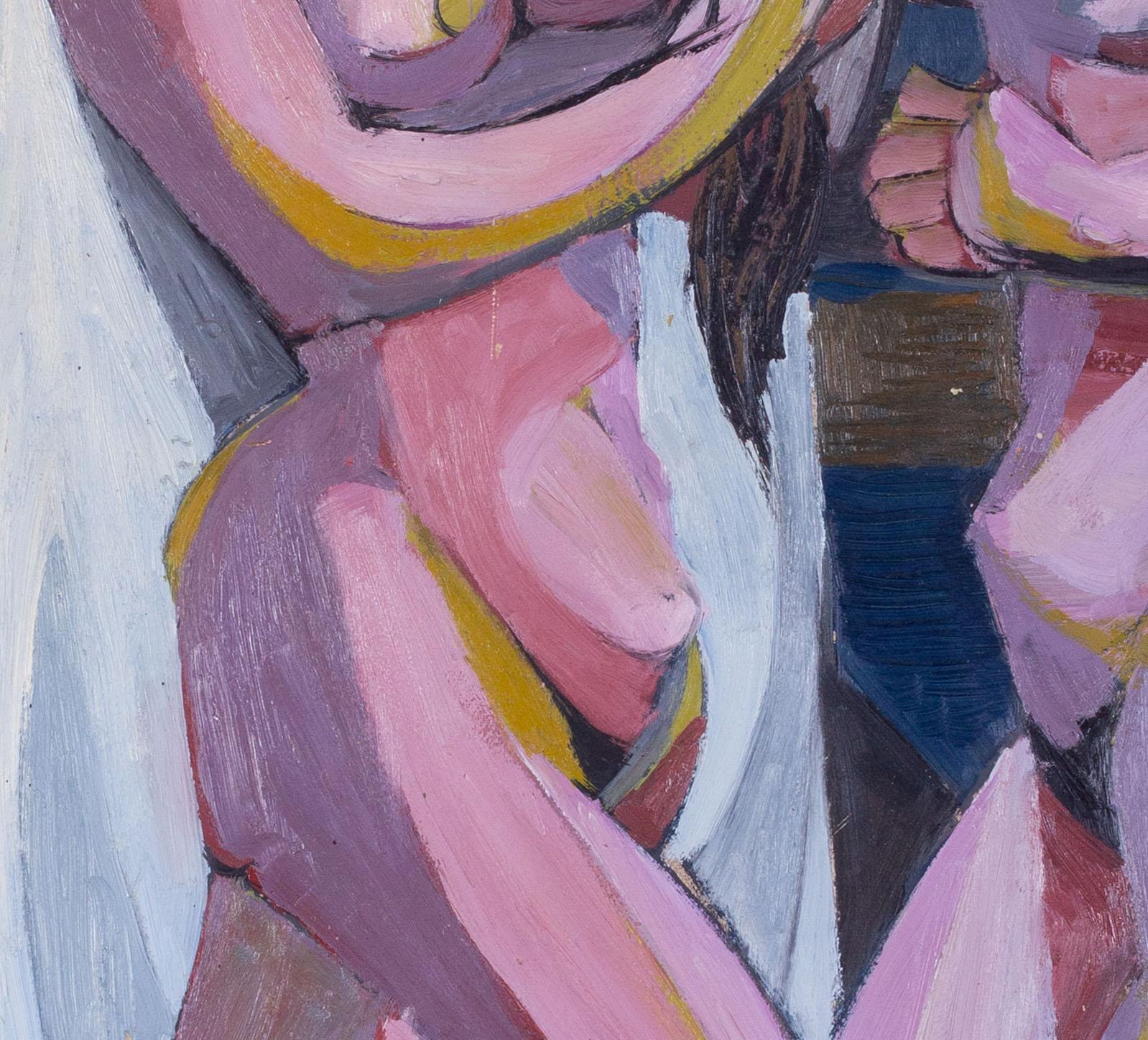Une grande peinture à l'huile cubiste du 20e siècle représentant deux nus en vente 1