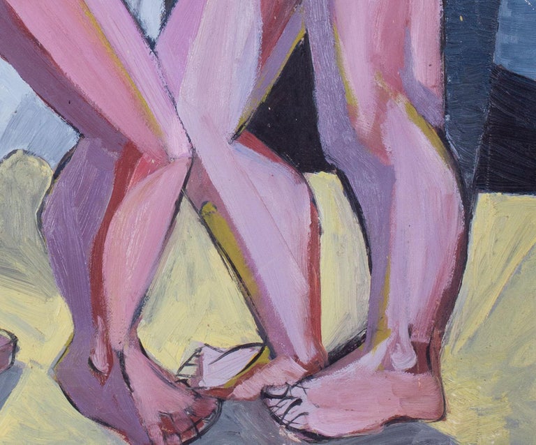 A large, Cubist 20th Century oil painting of two nudes For Sale 3