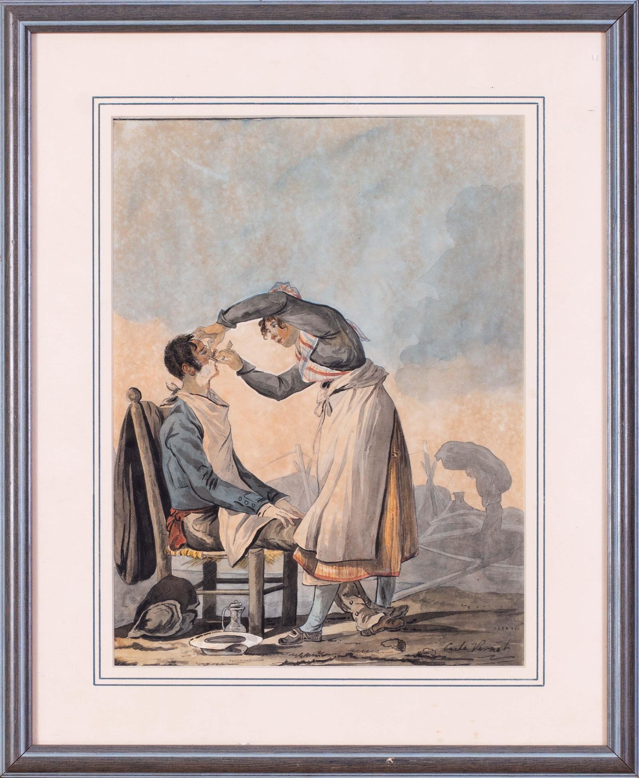 Carle Vernet (Antoine Charles Horace Vernet) Figurative Art - Pair of 18th Century watercolour drawings by Old Master Carle Vernet