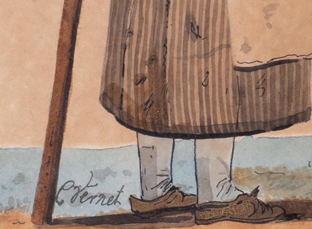 Paire de dessins à l'aquarelle du 18ème siècle par le vieux Masterly Carle Vernet en vente 5