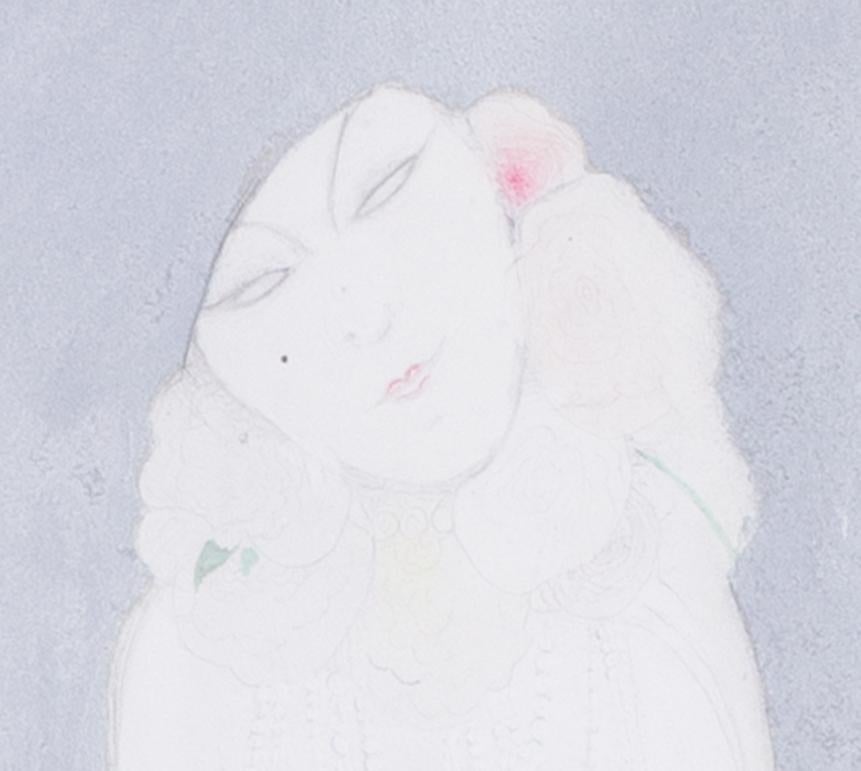 dessin original Art déco à la gouache et à l'encre de Jane Marnac dans un chapeau par Gesmar 1921 - Gris Nude par Charles Gesmar