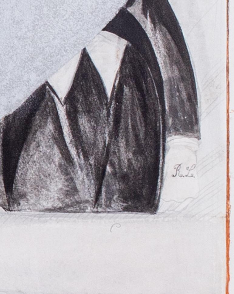 Original Art deco gouache and ink drawing of Jane Marnac in a hat by Gesmar 1921 - Gray Nude by Charles Gesmar