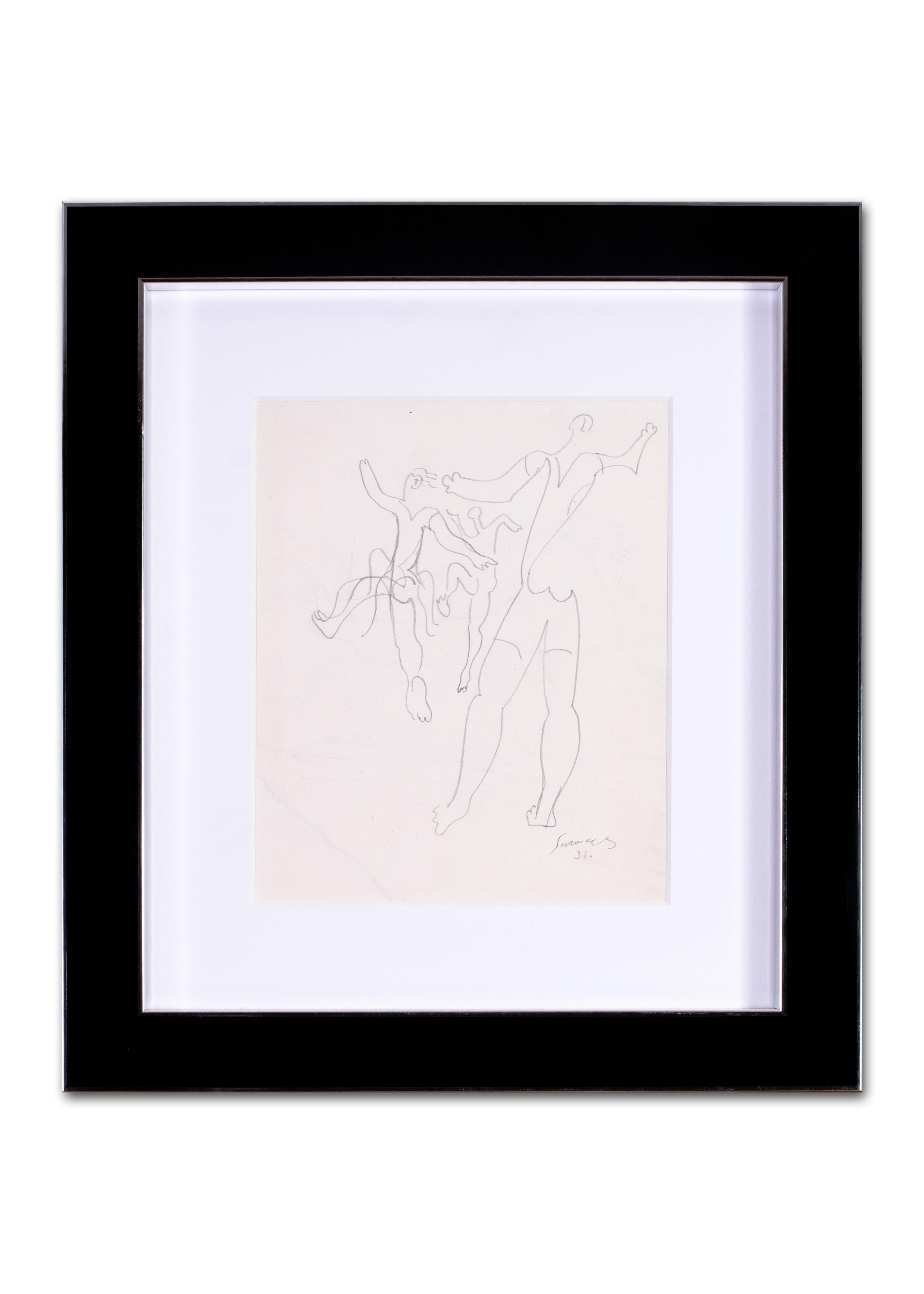 1931 French drawing by Cubist artist Leopold Survage of dancers For Sale 2
