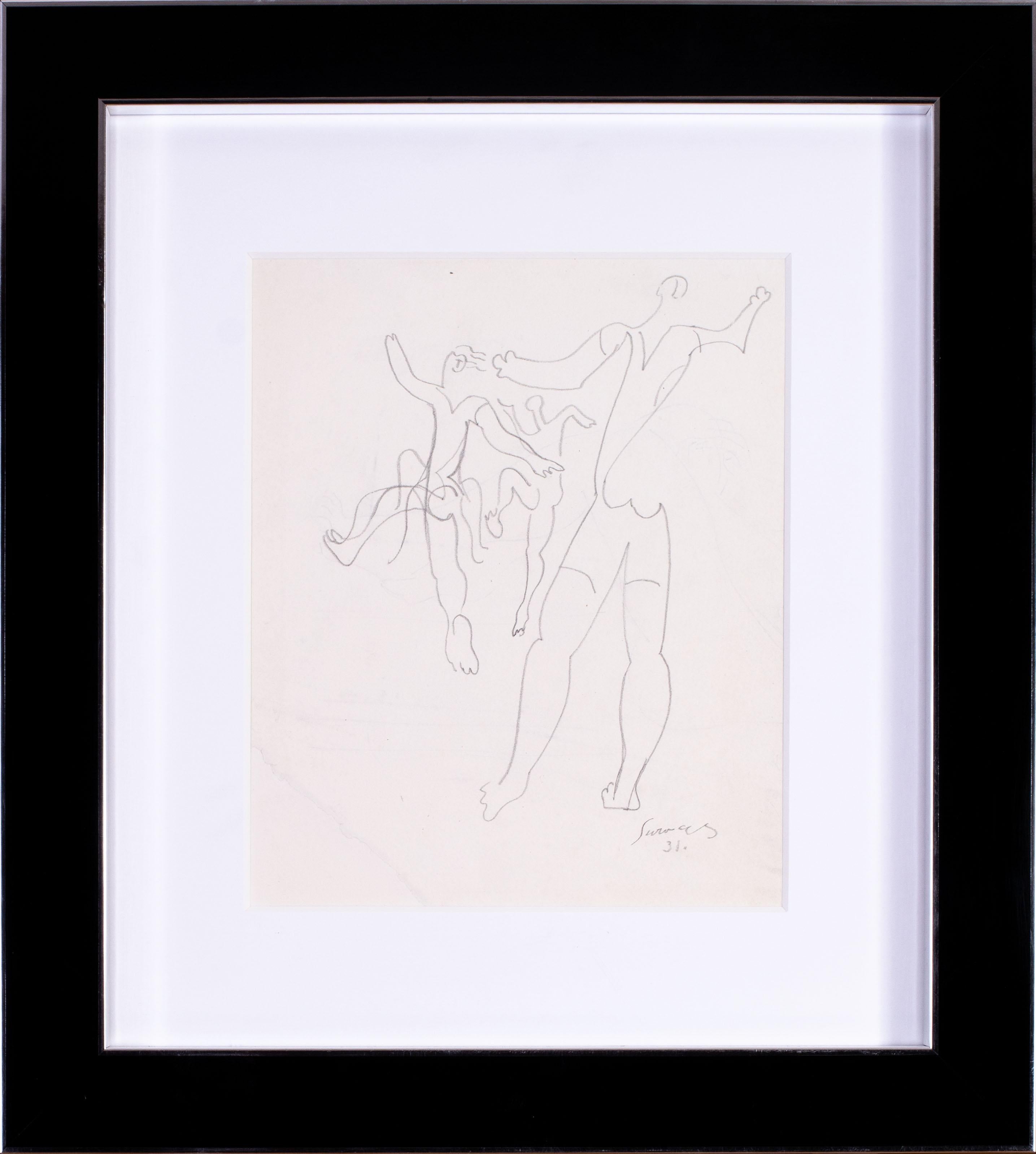 1931 Französische Zeichnung des kubistischen Künstlers Leopold Survage von Tänzern