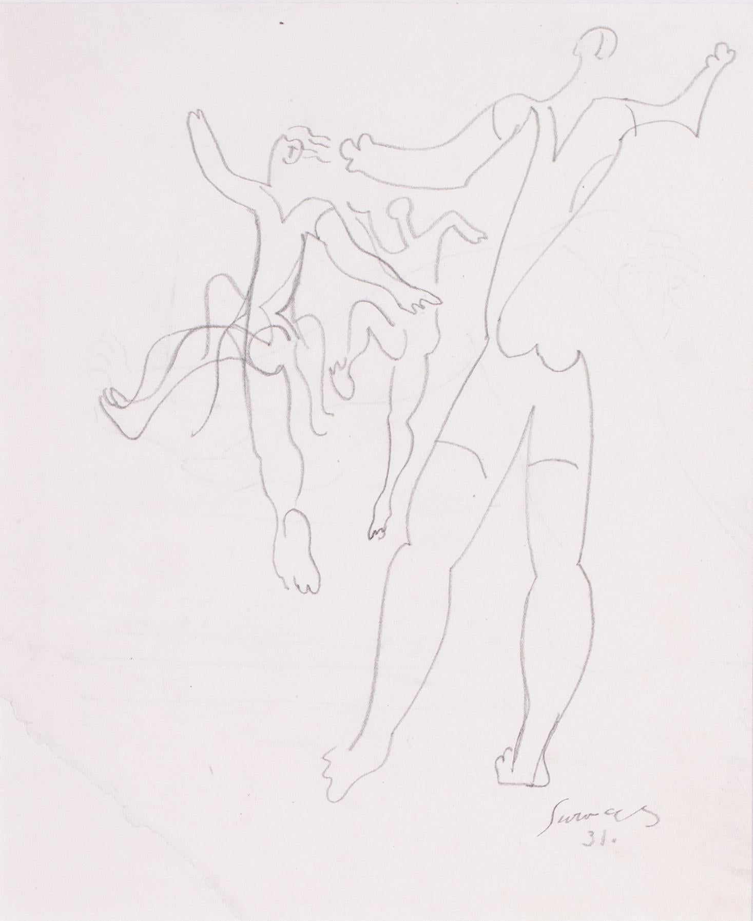1931 Französische Zeichnung des kubistischen Künstlers Leopold Survage von Tänzern im Angebot 1