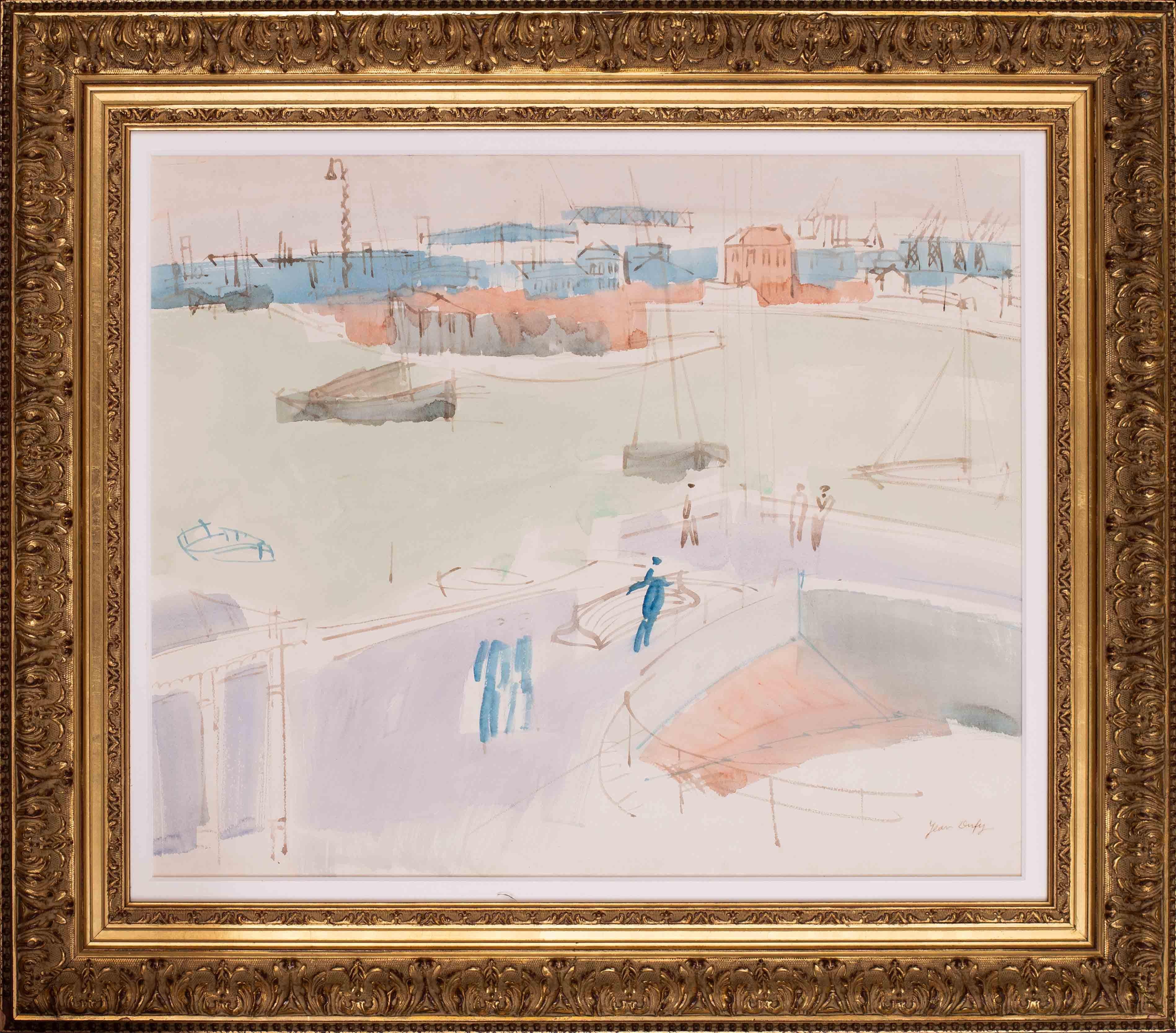 Jean Dufy (Französisch, 1888 - 1964)
Blick auf den Hafen von Havre, um 1925
Aquarell auf Papier
Signiert "Jean Dufy" (unten rechts) und rückseitig bezeichnet
19.1/4 x 23.1/4 in. (48.5 x 59 cm.)

Provenienz: Privatsammlung, Neuilly-sur-Seine.  Dieses