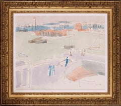 Vintage Jean Dufy, 1925 watercolour painting of the port of Le Havre, France 