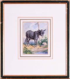19th Century British watercolour of a donkey at a crossroads