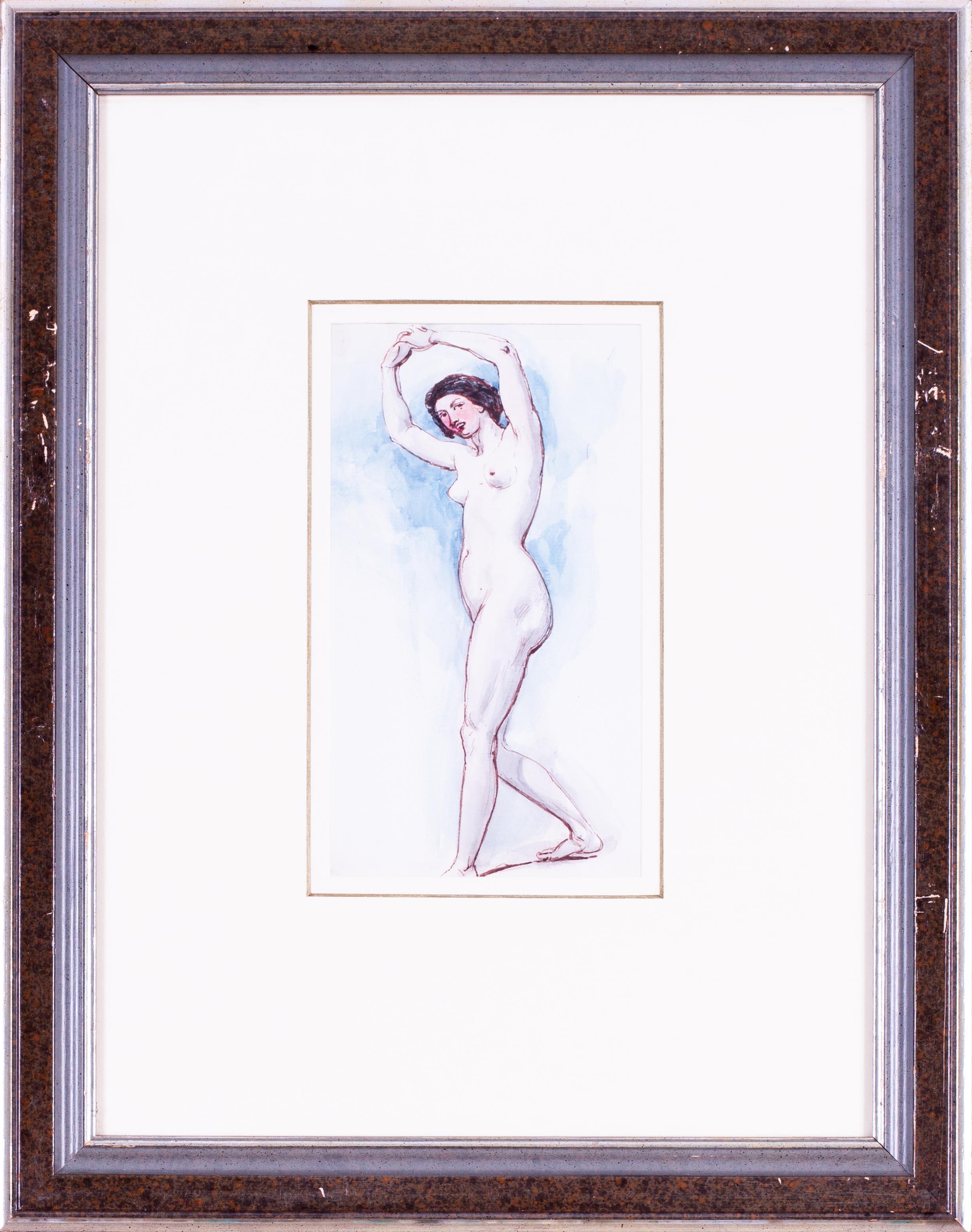 Crayon britannique du 19ème siècle, dessin à l'aquarelle d'un nu par William Edward Frost