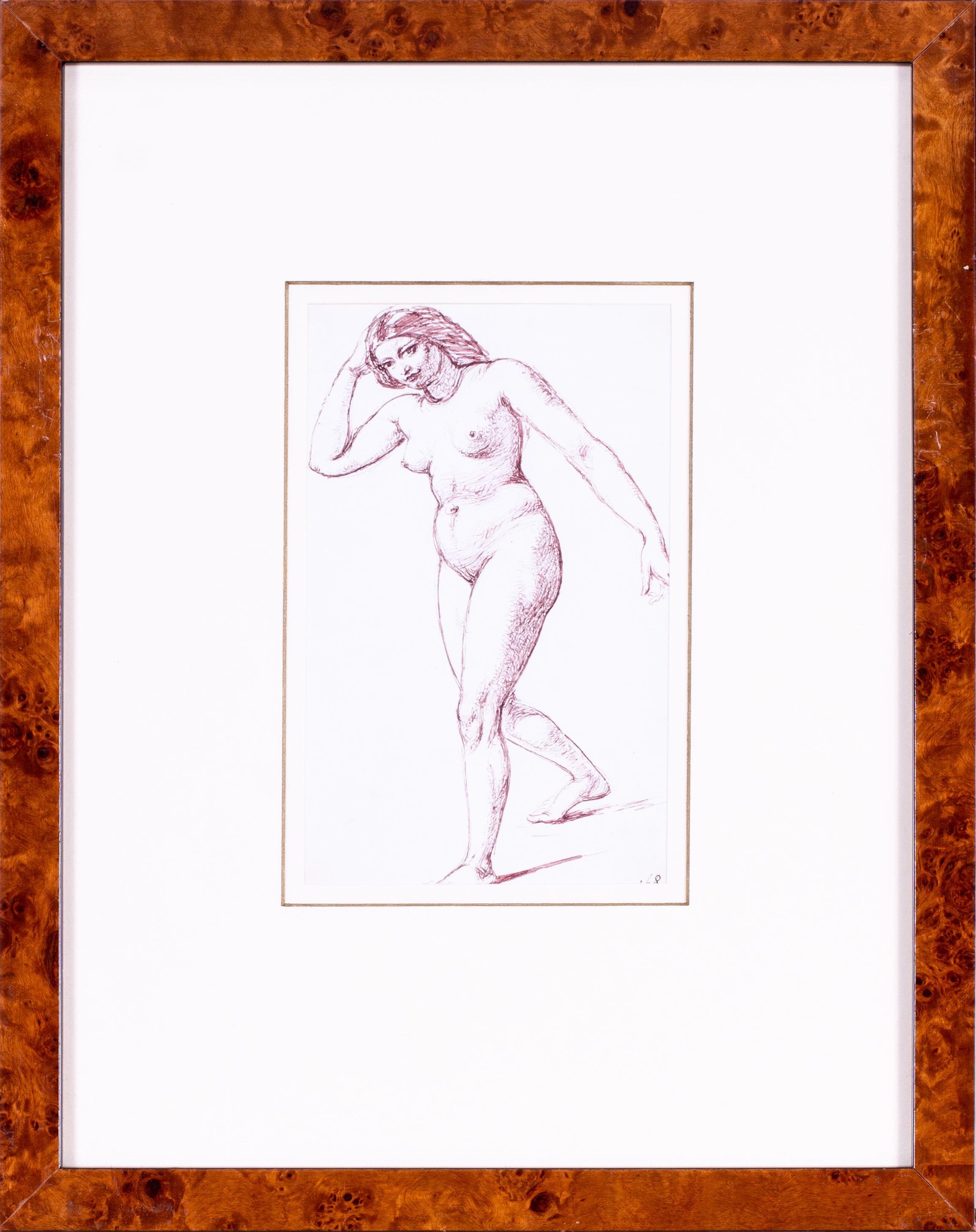 19th Century British pen and ink drawing of a nude by William Edward Frost