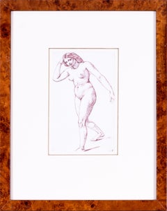 Antique 19th Century British pen and ink drawing of a nude by William Edward Frost