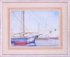 British 20th Century watercolour of sailing vessels in a harbour