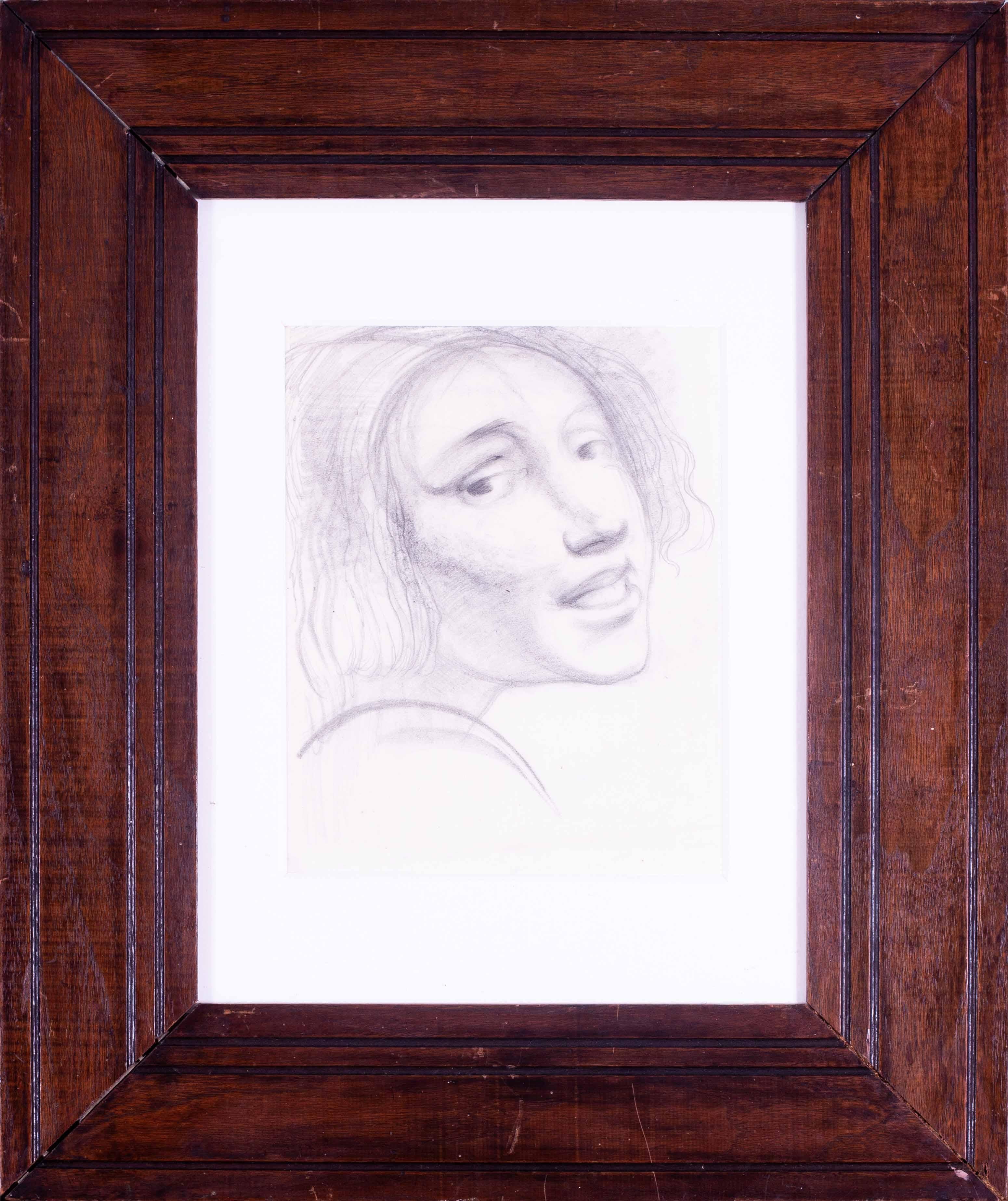 Elsie Mariam Henderson Figurative Art - British 20th Century charcoal on paper drawing of a head study of a young girl