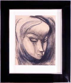 British Art Deco drawing of a young girl by female artist Elsie Mariam Henderson