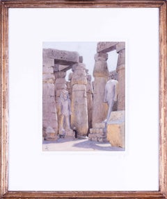 Antique 19th Century British watercolour of the Temple of Luxor, Egypt