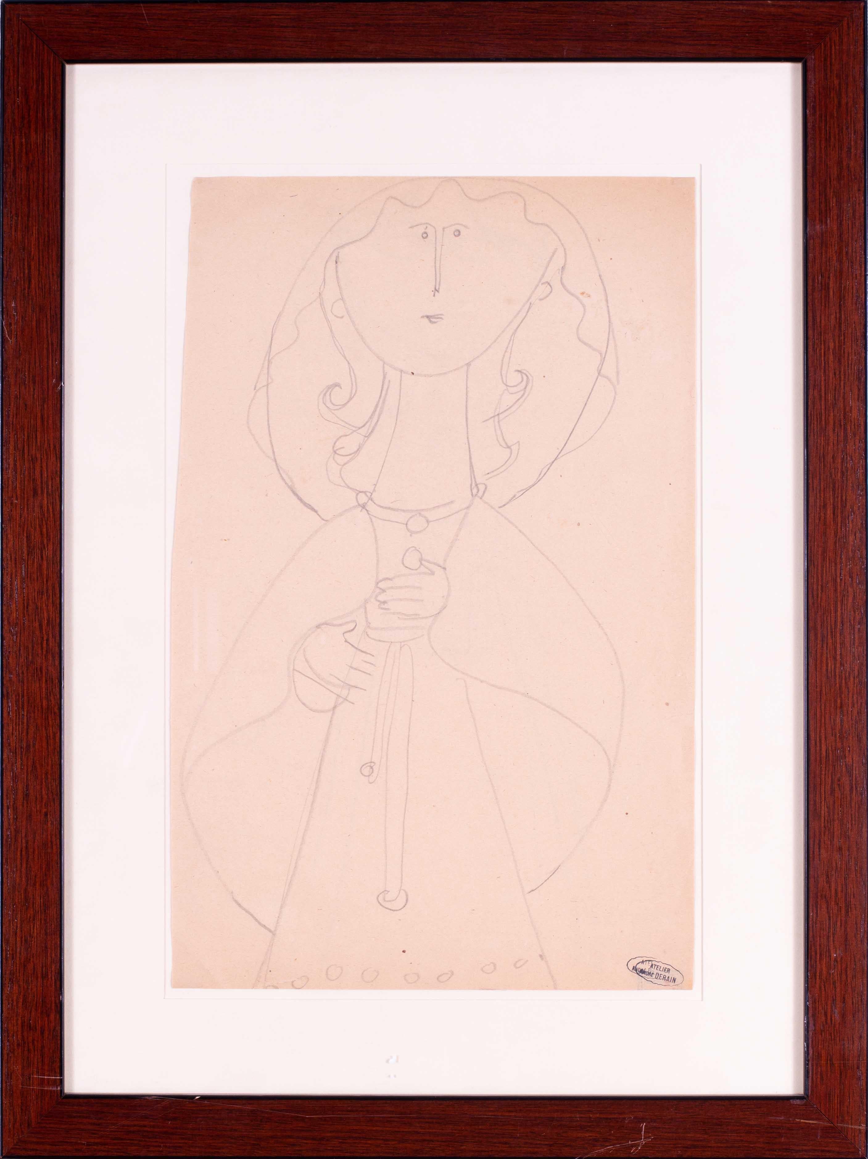 André Derain Figurative Art - Early 20th Century French Fauvist drawing by Andre Derain of a lady in a dress