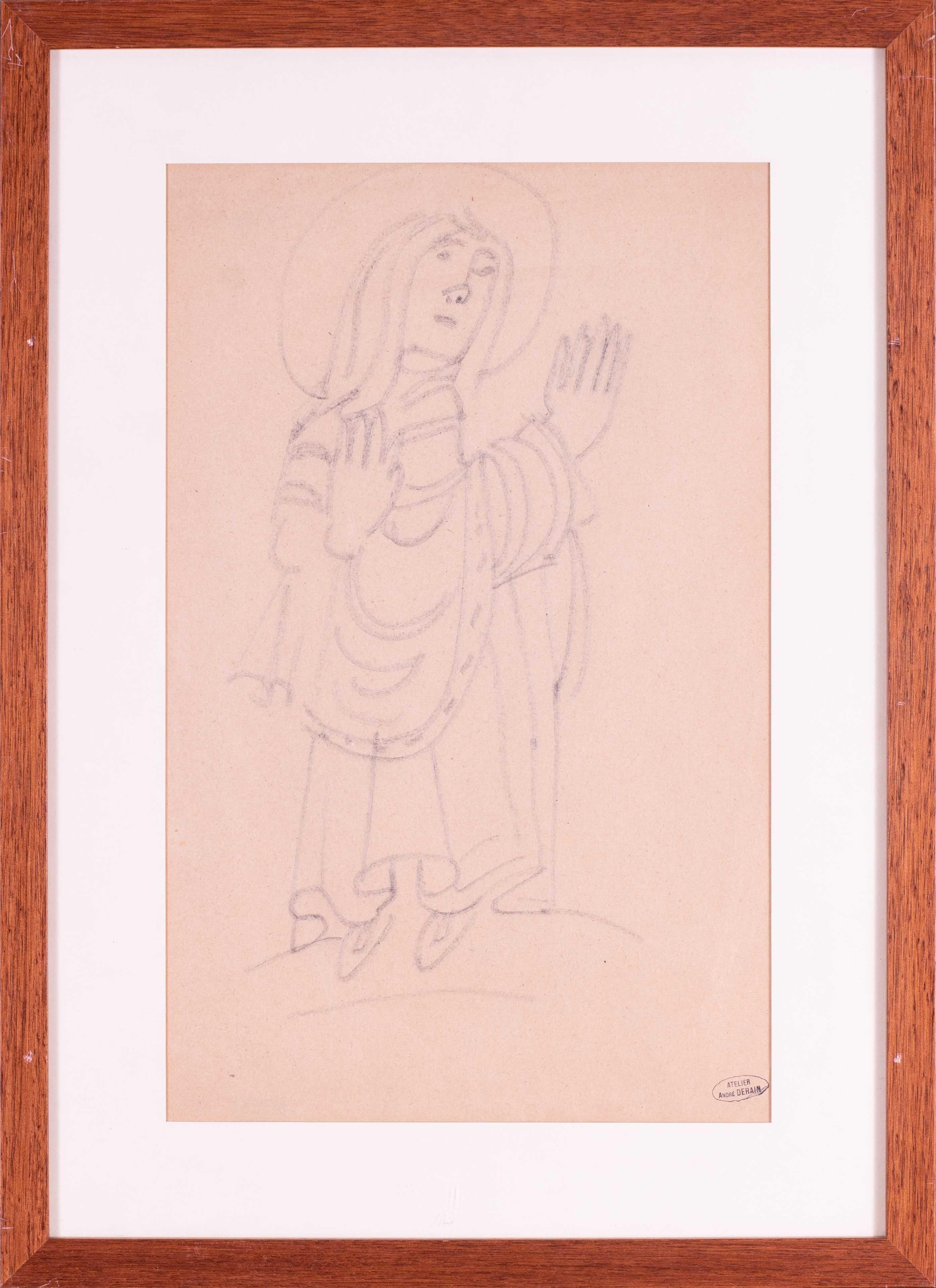 André Derain Figurative Art - Early 20th Century French Fauvist drawing by Andre Derain of a Saint