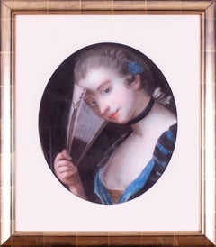 18th Century French portrait in pastel of a girl with a coy glance