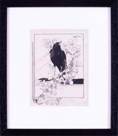 Britische Illustration eines schwarzen Vogels im Gesang aus dem frühen 20. Jahrhundert von Detmold