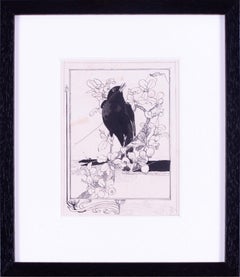 Used Early 20th Century British illustration of a blackbird in song by Detmold