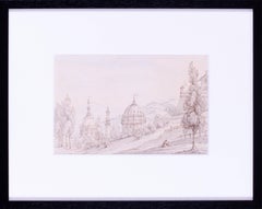 19th Century ink and watercolour drawing of Tuscany, between Florence and Pisa