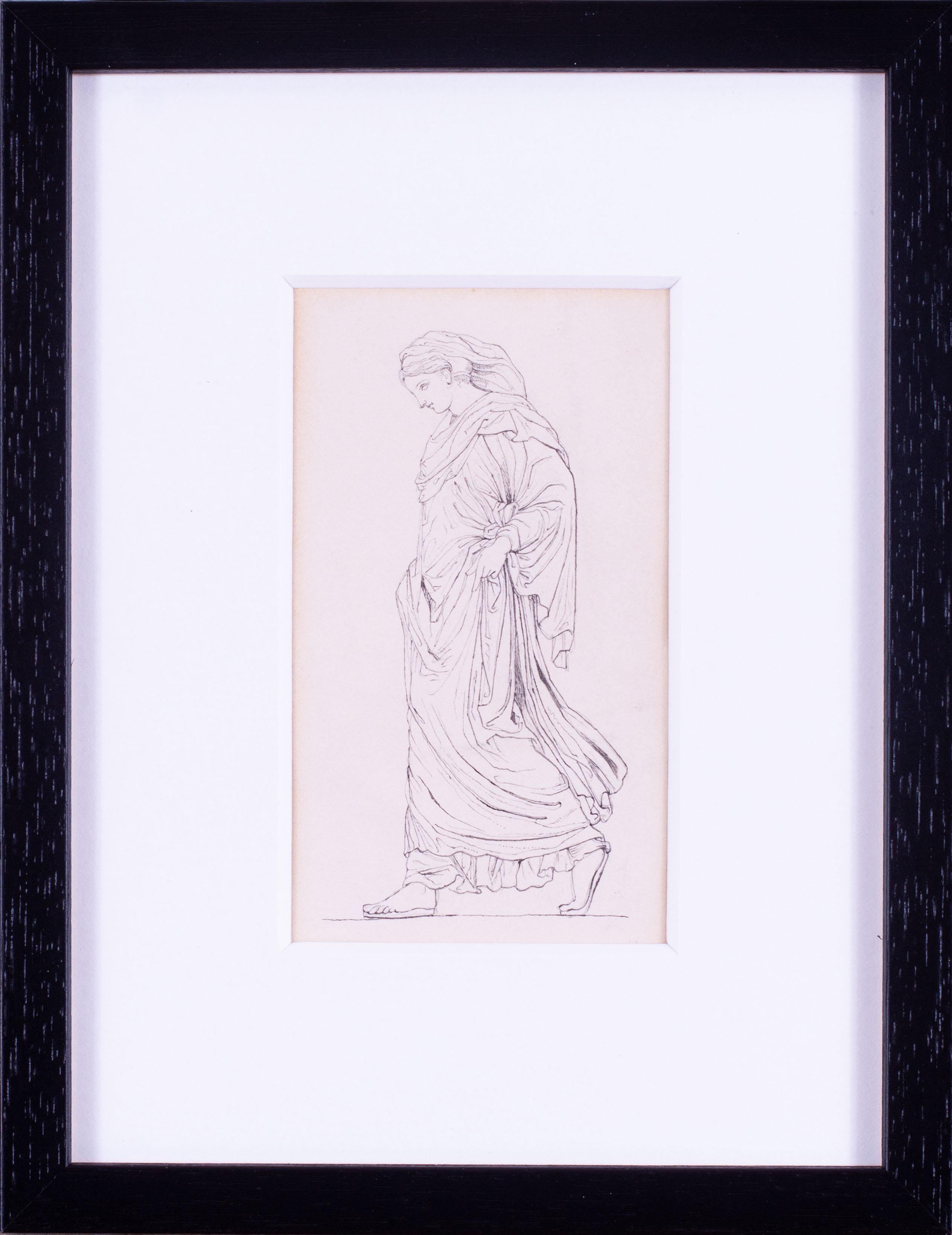 19th Century drawing attributed to John Flaxman of a classical maiden