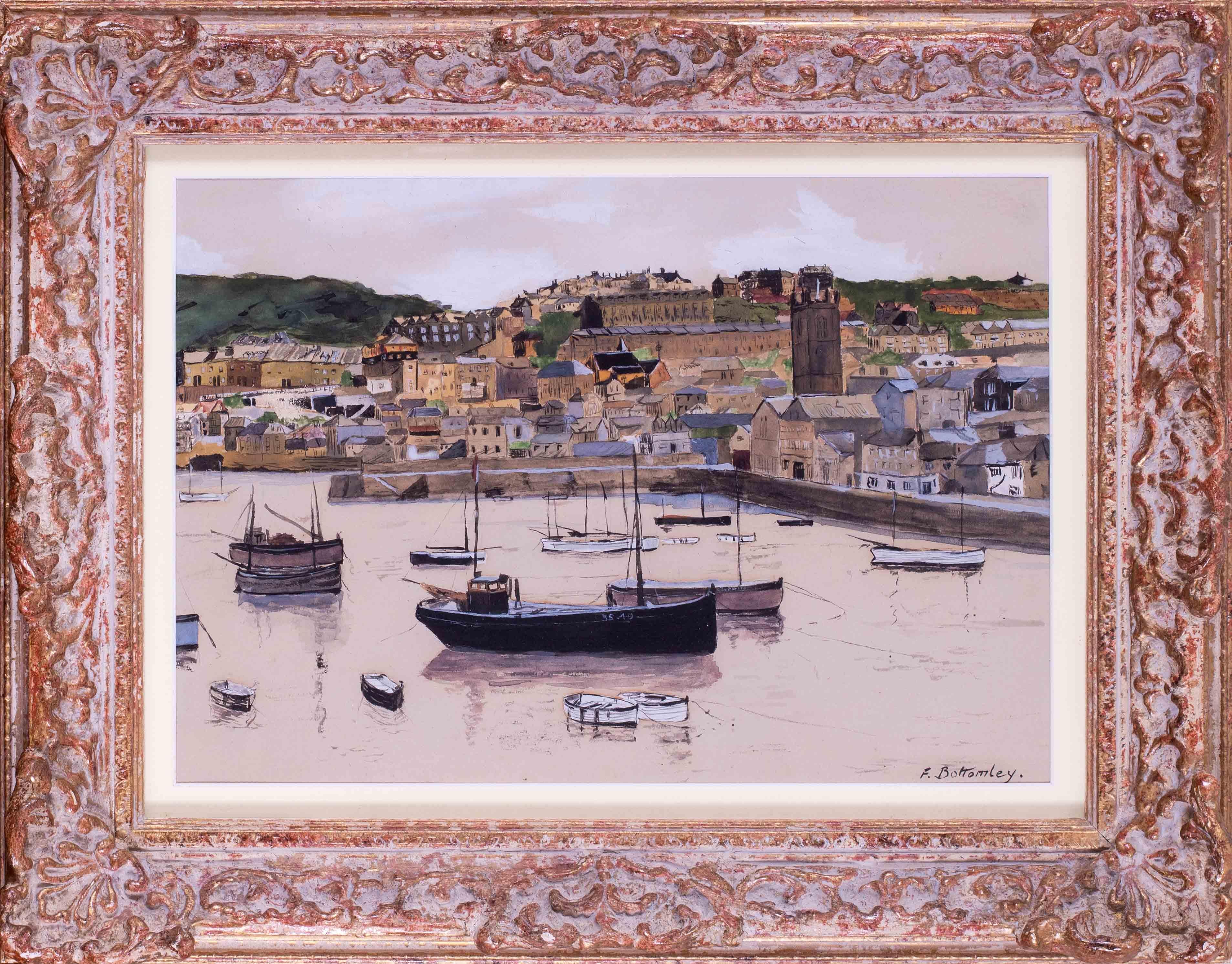 Early 20th Century view of St. Ives harbour, Cornwall, UK by Fred Bottomley