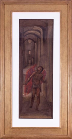 Pre-Raphaelite Burne Jones watercolour drawing 'Blind love'