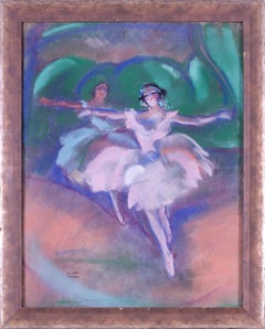 Vintage Art Deco pastel drawings of ballerinas on point by French artist Charles Gir'