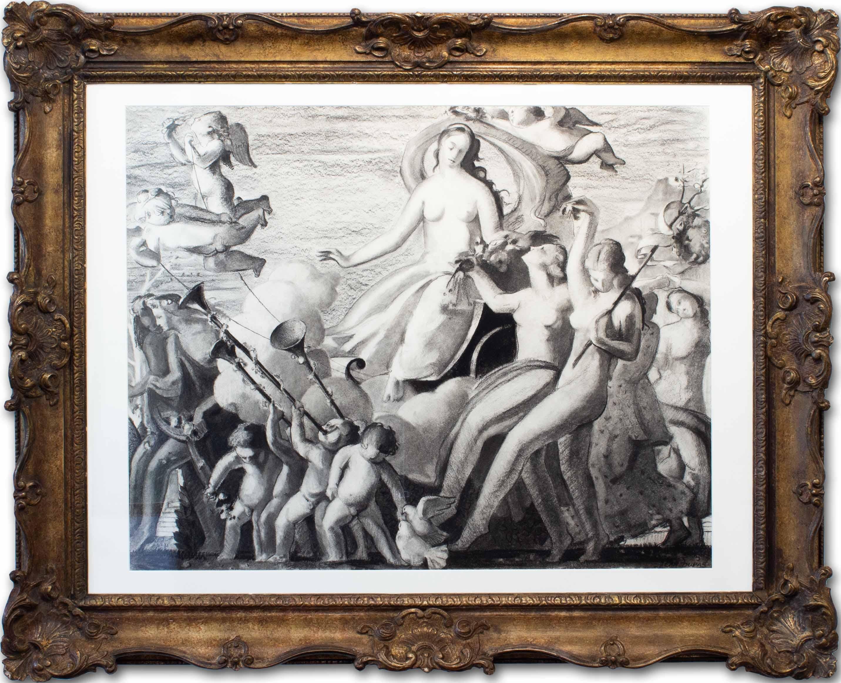 Kohlezeichnung im Art déco-Stil von Jean Dupas aus dem Triumph der Venus, 1933