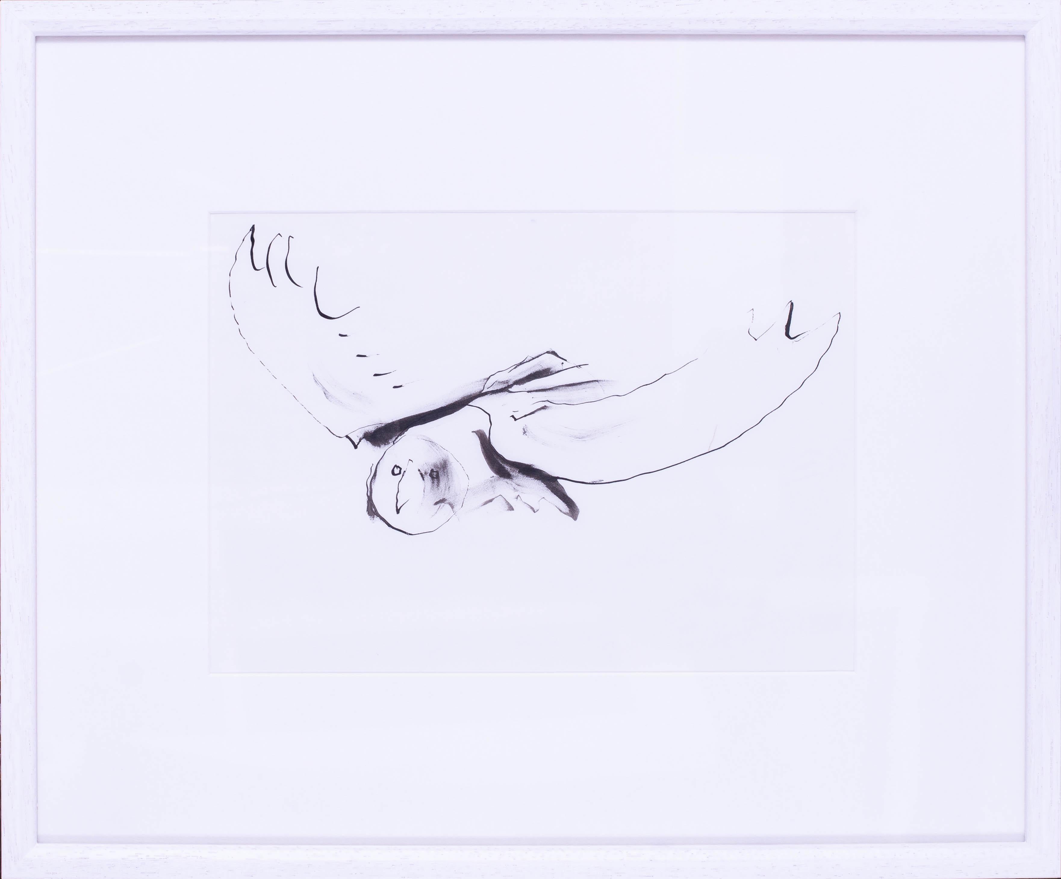 British St. Ives artist Sven Berlin 'Owl in flight' drawing, 20th Century