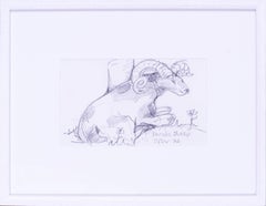 British drawing by St. Ives artist Sven Berlin 'Jacob's sheep', pencil on paper