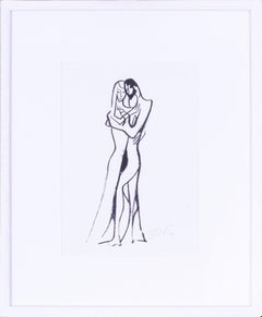 Vintage Mid Century St. Ives artist Sven Berlin 'A lover's embrace' pen and ink on paper